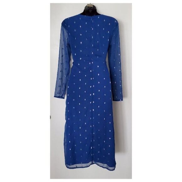 NWT NSR Royal Blue Metallic Dot Plunging V-Neck Midi Dress Sz S Cocktail Holiday - Picture 6 of 13